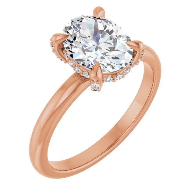 Rose Gold Oval Engagement Ring With Hidden Halo