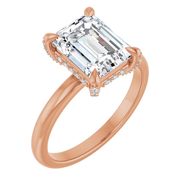 Rose Gold Emerald Engagement Ring With Hidden Halo