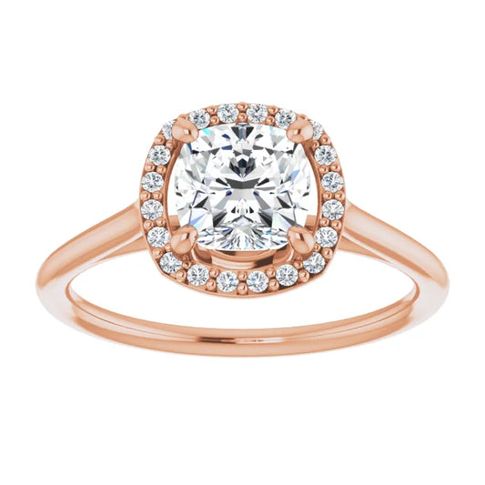 Rose Gold Cushion Engagement Ring with Halo