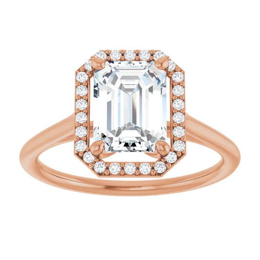 Rose Gold Emerald Engagement Ring with Halo