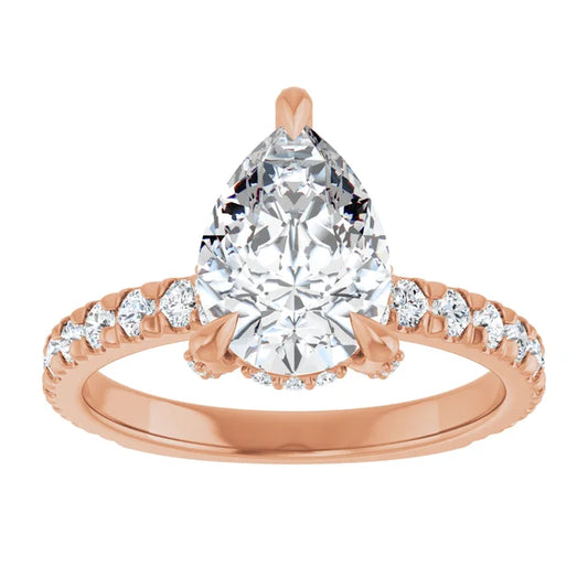 Rose Gold Pear Cut Engagement Ring With Hidden Halo