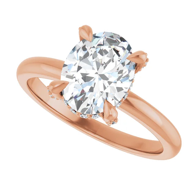 Rose Gold Oval Engagement Ring With Hidden Halo