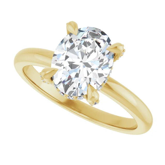 Yellow Gold Oval Engagement Ring With Hidden Halo