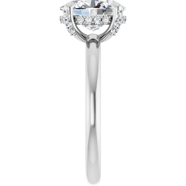 White Gold Oval Engagement Ring With Hidden Halo