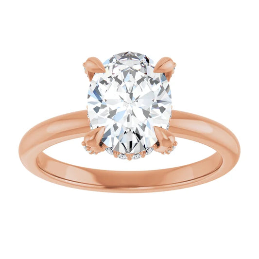 Rose Gold Oval Engagement Ring With Hidden Halo