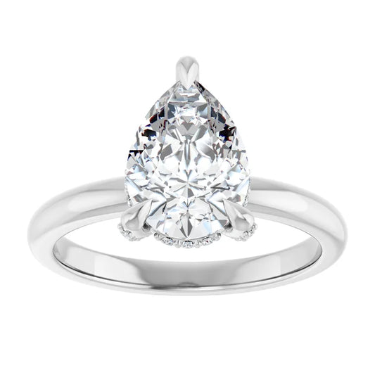 White Gold Pear Engagement Ring With Hidden Halo