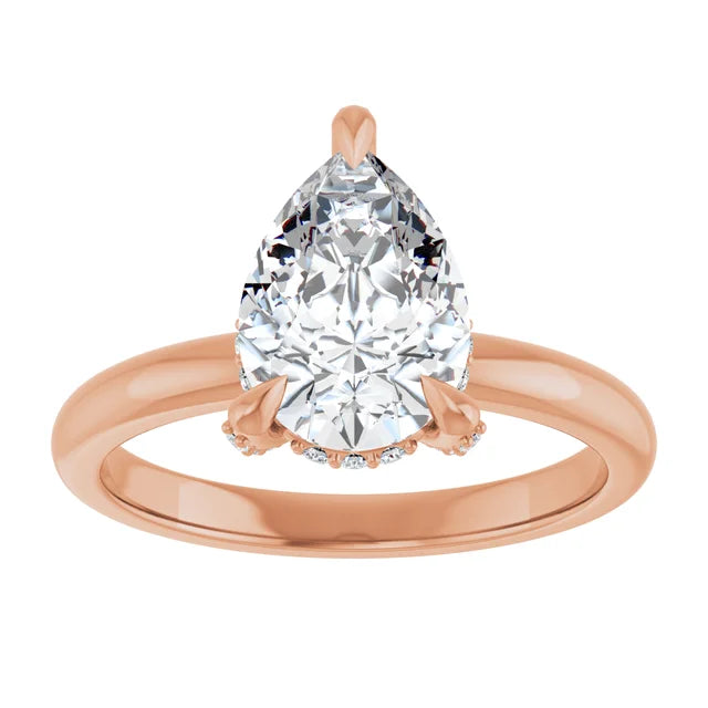 Rose Gold Pear Engagement Ring With Hidden Halo