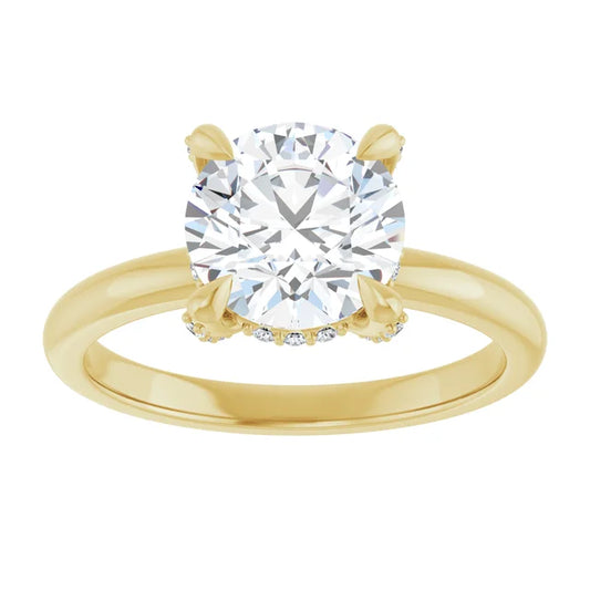 Yellow Gold Round Engagement Ring With Hidden Halo
