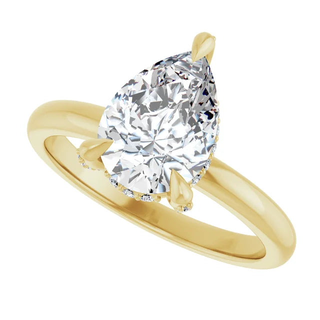 Yellow Gold Pear Engagement Ring With Hidden Halo