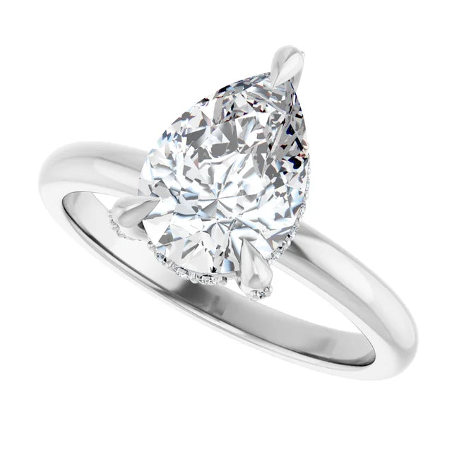 White Gold Pear Engagement Ring With Hidden Halo
