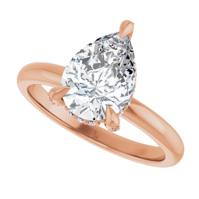 Rose Gold Pear Engagement Ring With Hidden Halo