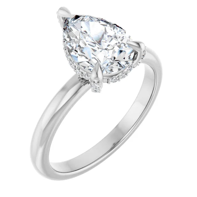 White Gold Pear Engagement Ring With Hidden Halo