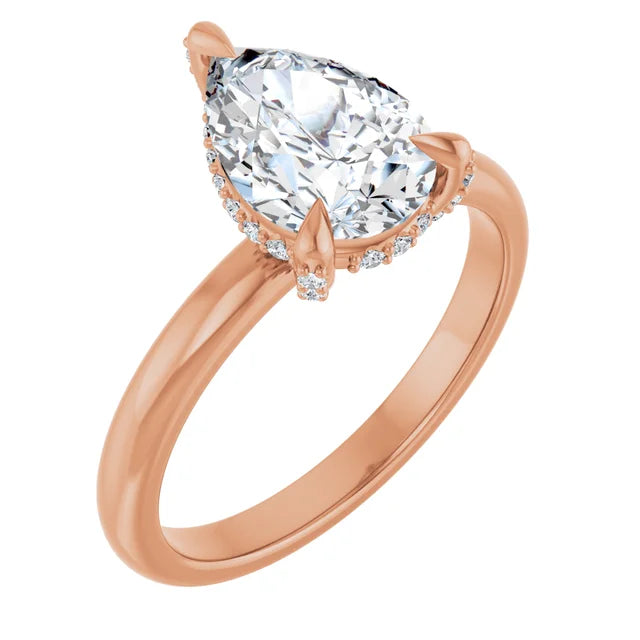 Rose Gold Pear Engagement Ring With Hidden Halo