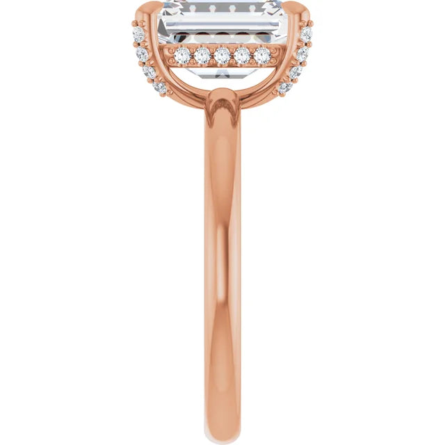 Rose Gold Emerald Engagement Ring With Hidden Halo