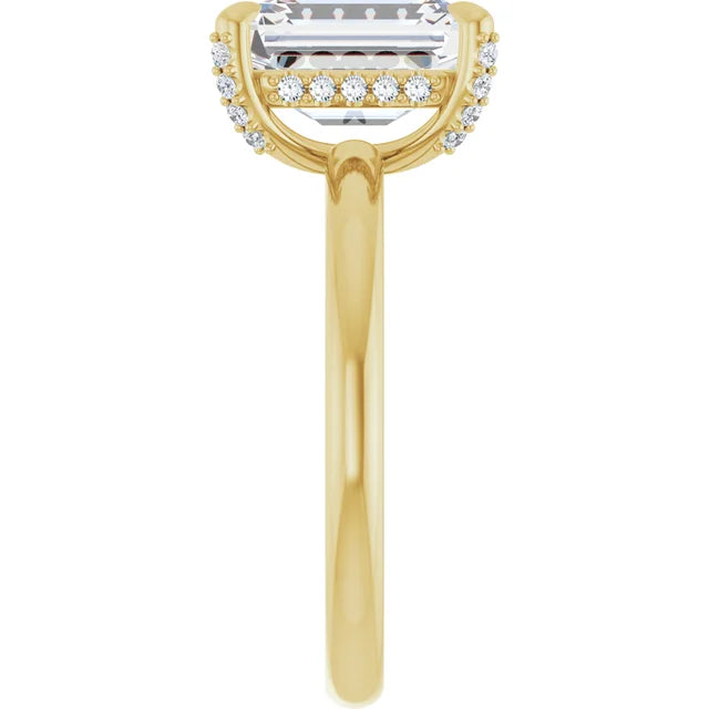 Yellow Gold Emerald Engagement Ring With Hidden Halo