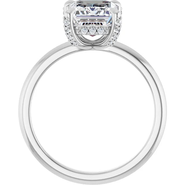 White Gold Emerald Engagement Ring With Hidden Halo