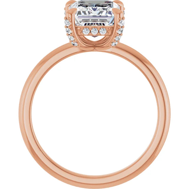 Rose Gold Emerald Engagement Ring With Hidden Halo