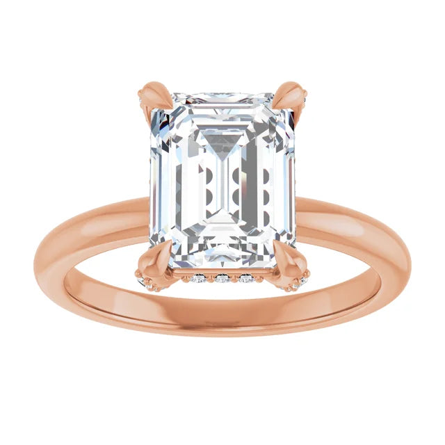 Rose Gold Emerald Engagement Ring With Hidden Halo