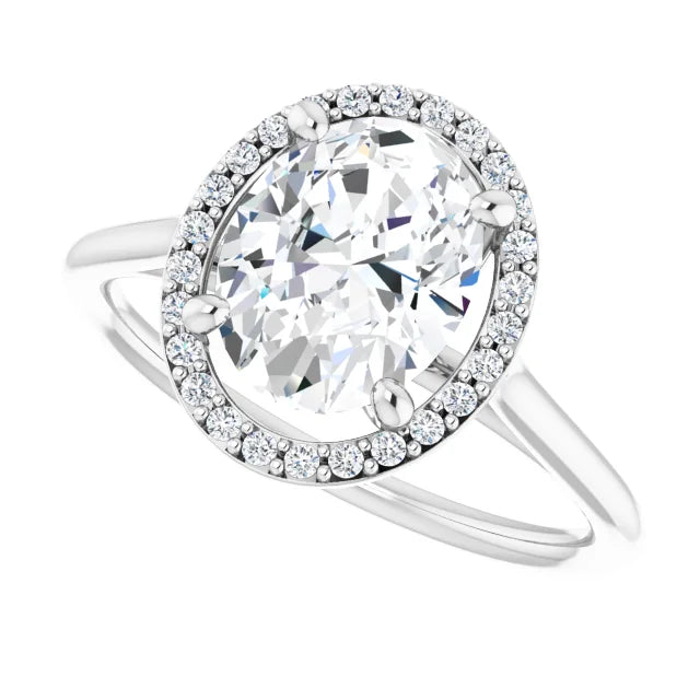 White Gold Oval Engagement Ring with Halo