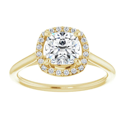 Yellow Gold Cushion Engagement Ring with Halo