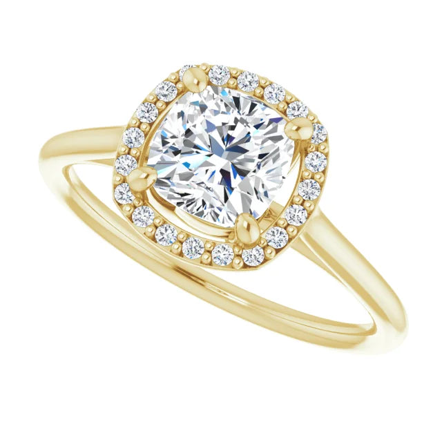 Yellow Gold Cushion Engagement Ring with Halo