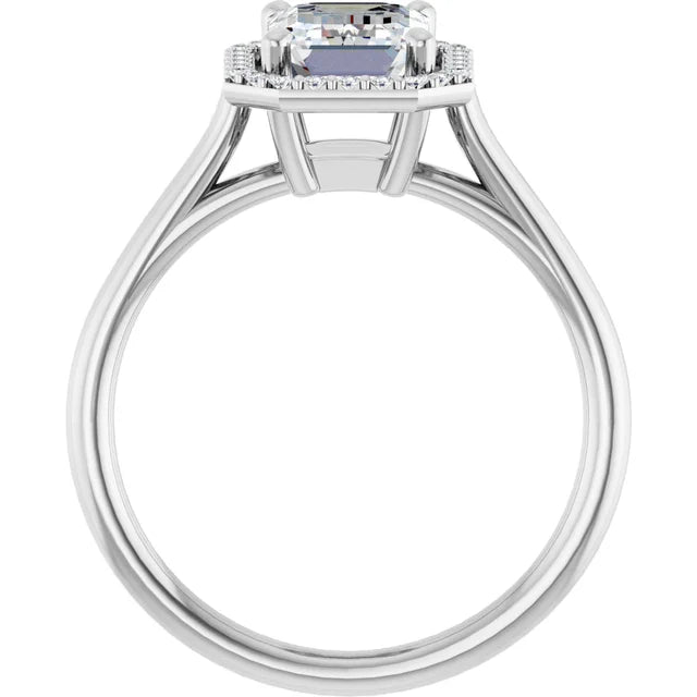 White Gold Emerald Engagement Ring with Halo