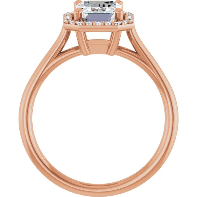 Rose Gold Emerald Engagement Ring with Halo