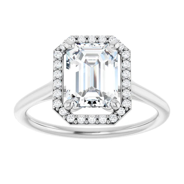 White Gold Emerald Engagement Ring with Halo