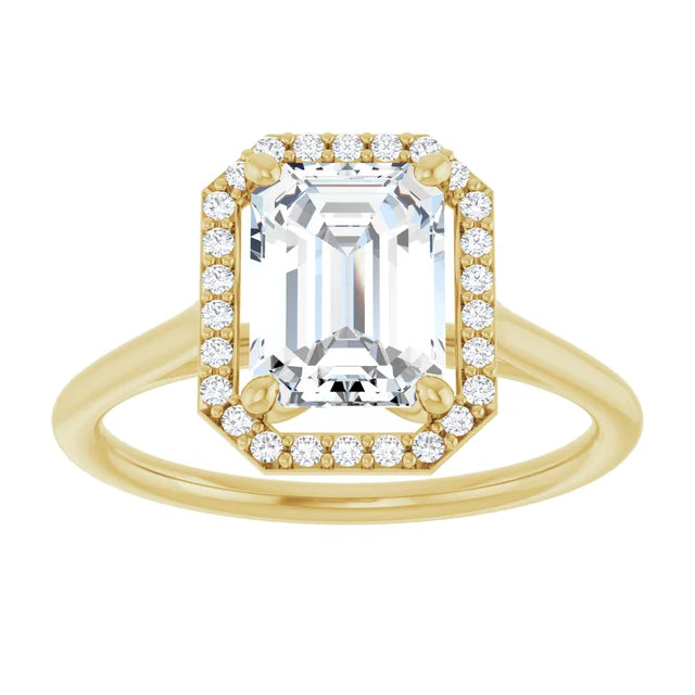 Yellow Gold Emerald Engagement Ring with Halo