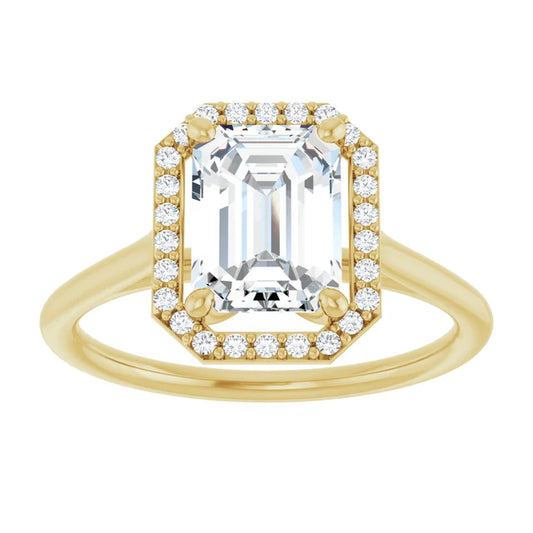 Yellow Gold Emerald Engagement Ring with Halo