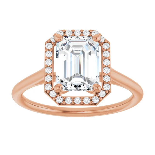 Rose Gold Emerald Engagement Ring with Halo