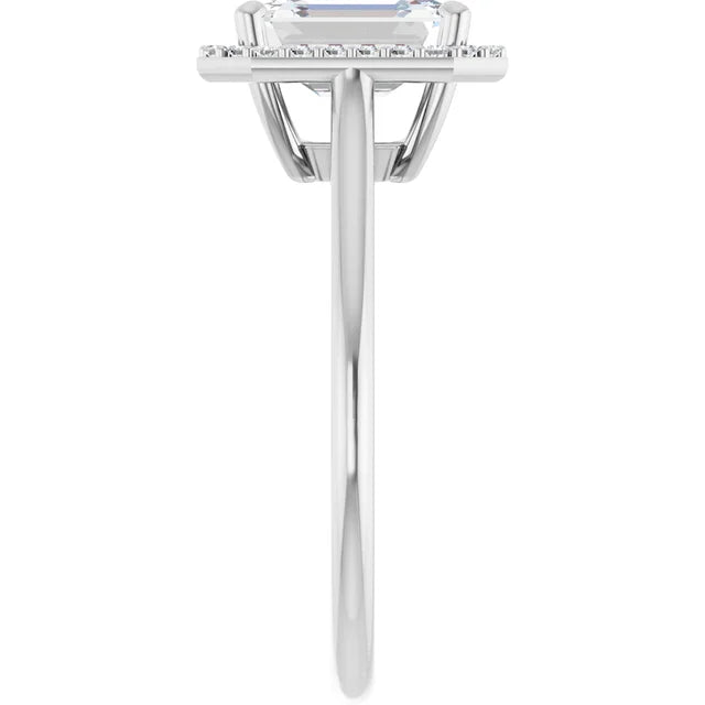 White Gold Emerald Engagement Ring with Halo