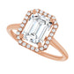 Rose Gold Emerald Engagement Ring with Halo