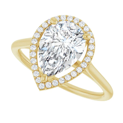 Yellow Gold Pear Engagement Ring with Halo