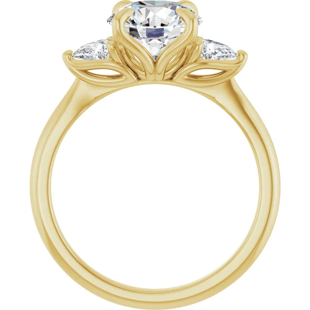 Yellow Gold Round Three Stones Engagement Ring