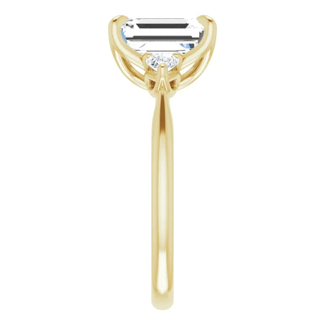 Yellow Gold Emerald Three Stones Engagement Ring