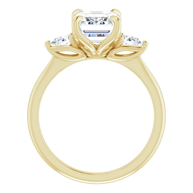 Yellow Gold Emerald Three Stones Engagement Ring