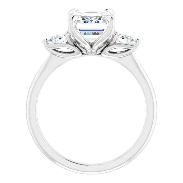 White Gold Emerald Three Stones Engagement Ring