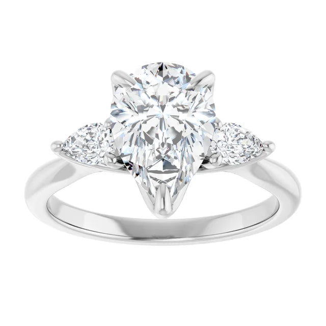 White Gold Pear Three Stones Engagement Ring