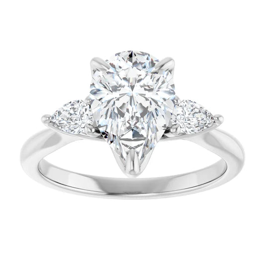 White Gold Pear Three Stones Engagement Ring