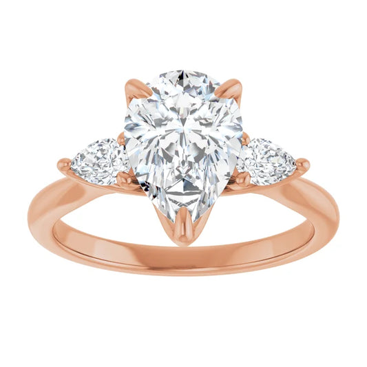 Rose Gold Pear Three Stones Engagement Ring