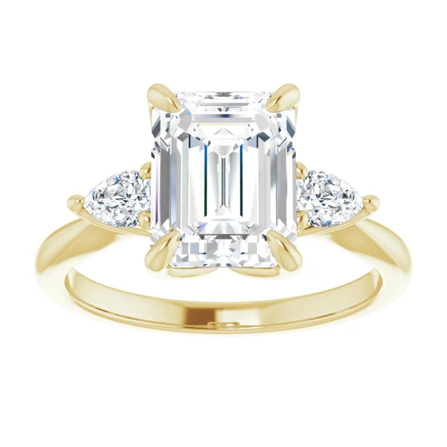 Yellow Gold Emerald Three Stones Engagement Ring 