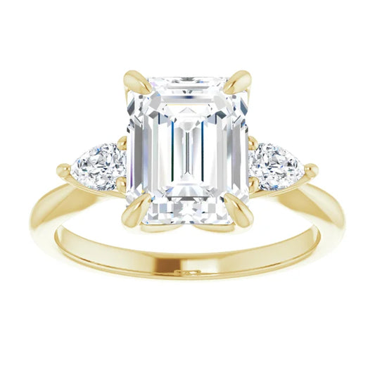 Yellow Gold Emerald Three Stones Engagement Ring 