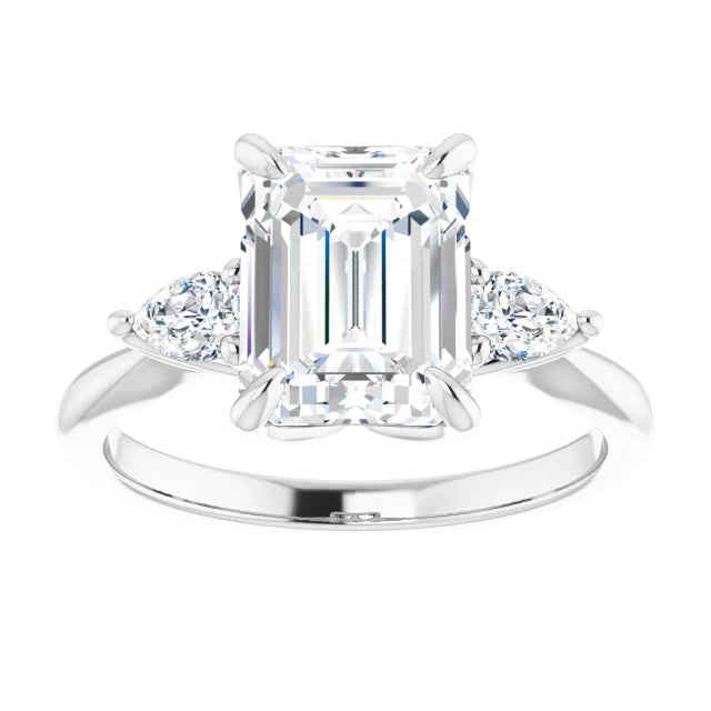 White Gold Emerald Three Stones Engagement Ring