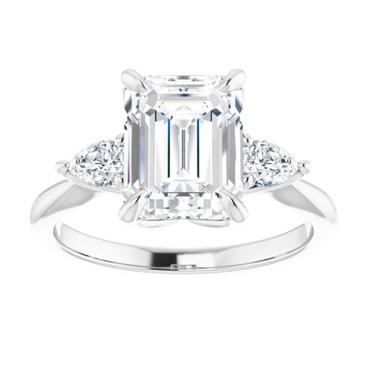 White Gold Emerald Three Stones Engagement Ring