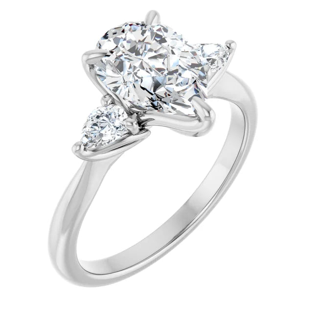 White Gold Pear Three Stones Engagement Ring
