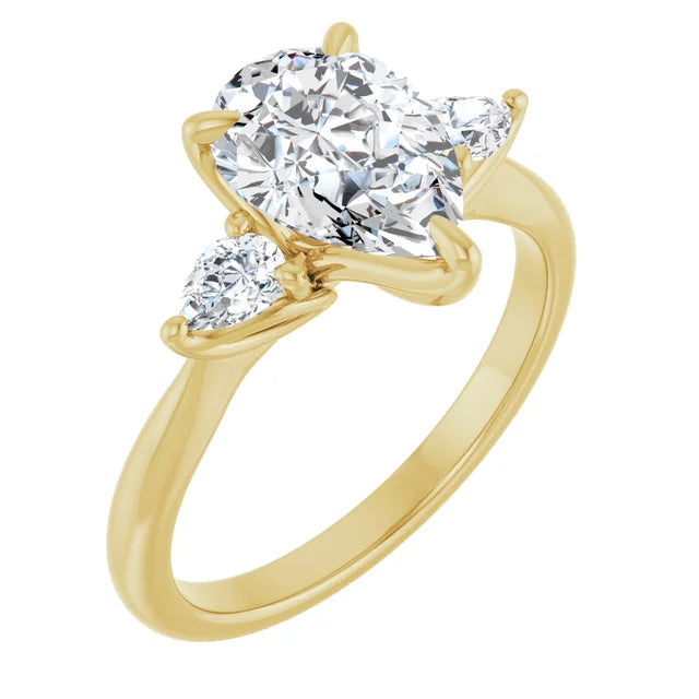 Yellow Gold Pear Three Stones Engagement Ring