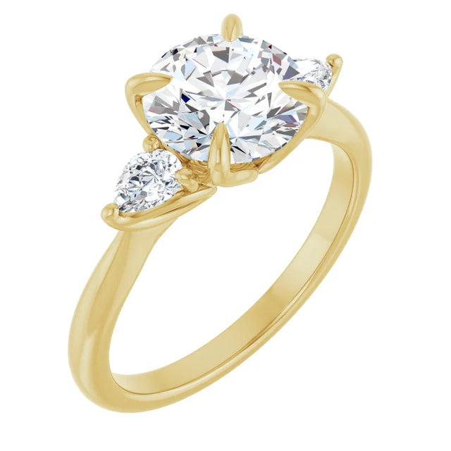 Yellow Gold Round Three Stones Engagement Ring