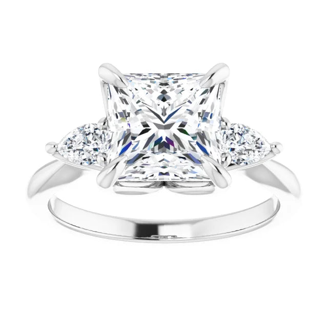 White Gold Princess Cut Three Stones Engagement Ring