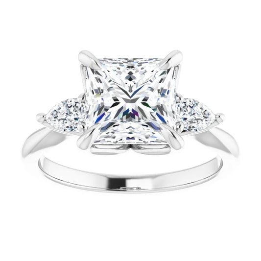 White Gold Princess Cut Three Stones Engagement Ring